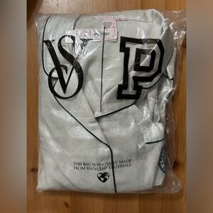 Victoria's Secret Glazed Satin Long Pajama Set shimmery white CANDELIGHT FOIL